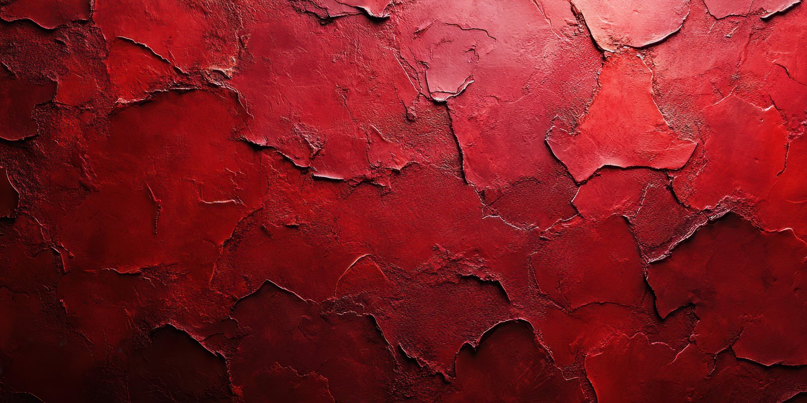Textured red surface with deep cracks creates a striking visual effect in an artistic setting